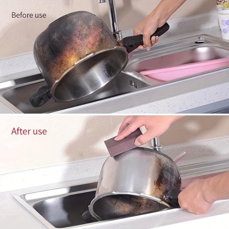 2 Pack Sandpaper Magic Sponge Cleaner Set, Ergonomic Handle Scrubber for Pots Pans Dishes, Rust Scale Removal Pad, Kitchen Cookware Stain Remover Tool
