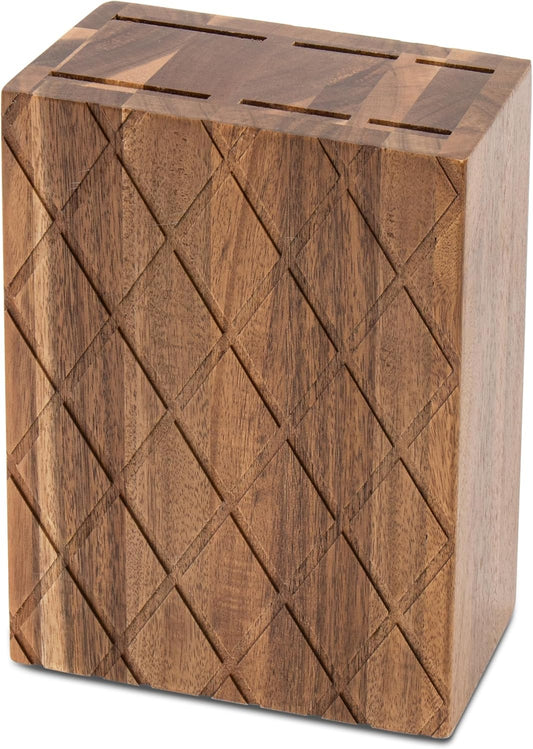 Universal Knife Block,6 Slot Acacia Wood Kitchen Knife Holder,Well Made Elegant Knives Storage Organizer for Countertop