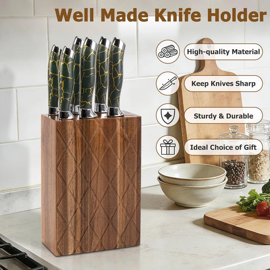 Universal Knife Block,6 Slot Acacia Wood Kitchen Knife Holder,Well Made Elegant Knives Storage Organizer for Countertop