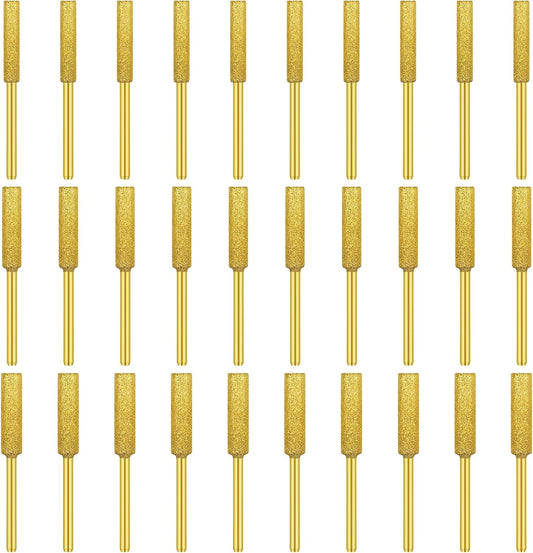 30 Pcs Gold Diamond Chainsaw Sharpener Bits, High Hardness Titanium Plated Grinding Tool for Electric Chain Saw, Chainsaw Sharpening Kit for Chain Saw Stone Jewelry Wood, 5/32", 3/16", 7/32" (Gold)