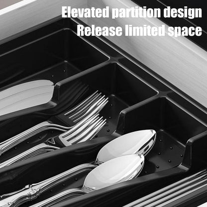 Flatware Storage Plastic Tray with Lid,Covered Utensil Tray for Kitchen Drawer and Countertop,Silverware Organizer Utensil Drawer Organizer Container with Cover for Spoon Fork Knife(black)
