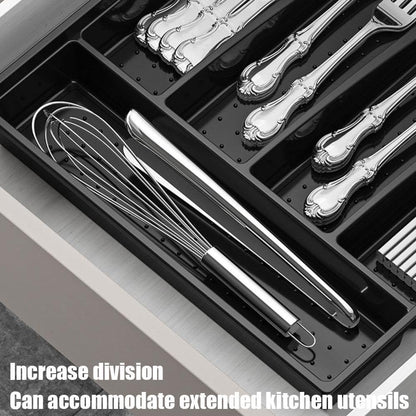 Flatware Storage Plastic Tray with Lid,Covered Utensil Tray for Kitchen Drawer and Countertop,Silverware Organizer Utensil Drawer Organizer Container with Cover for Spoon Fork Knife(black)