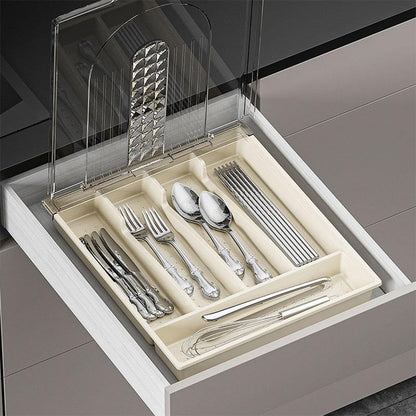 Flatware Storage Plastic Tray with Lid,Covered Utensil Tray for Kitchen Drawer and Countertop,Silverware Organizer Utensil Drawer Organizer Container with Cover for Spoon Fork Knife(black)