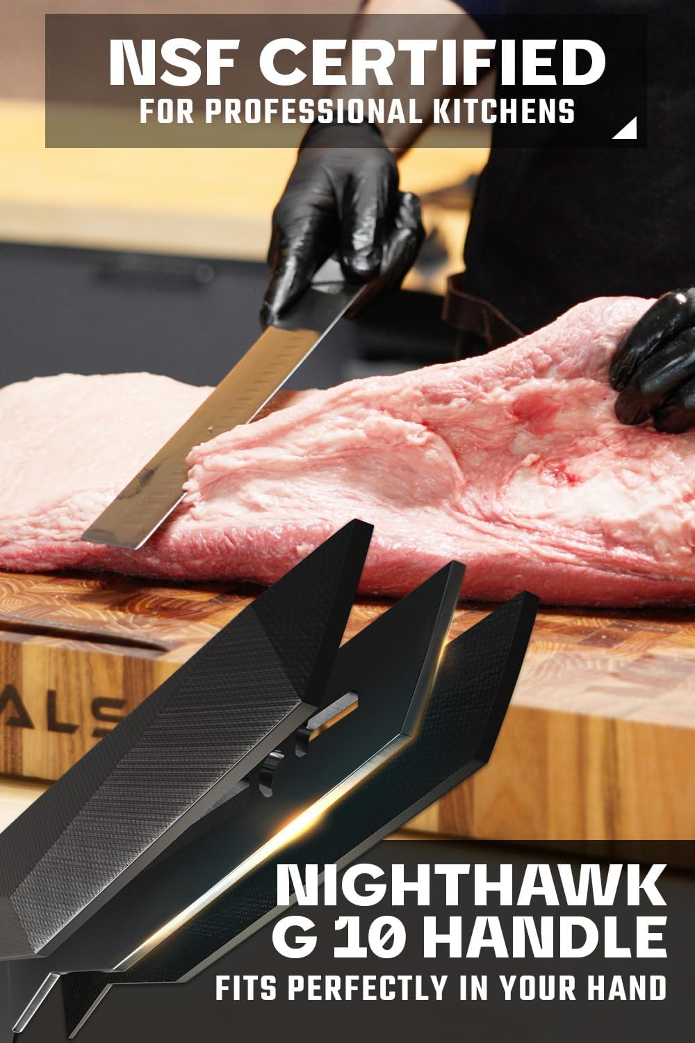 Slicing Knife - 14 inch - Shadow Black Series - Black Titanium Nitride Coated - High Carbon - 7CR17MOV-X Vacuum Treated Steel Carving Knife - Sheath - Kitchen Knife Slicer - NSF Certified
