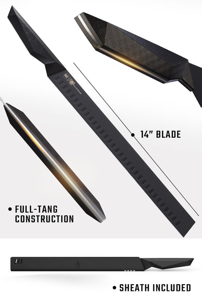 Slicing Knife - 14 inch - Shadow Black Series - Black Titanium Nitride Coated - High Carbon - 7CR17MOV-X Vacuum Treated Steel Carving Knife - Sheath - Kitchen Knife Slicer - NSF Certified