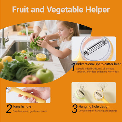 3-in-1 Vegetable Peeler with Storage Container - Stainless Steel Blade, Built-in Knife in Handle, Catches Peels, for Kitchen, Backyard BBQs, Picnics, Outdoor Parties - Easy Clean (Yellow)