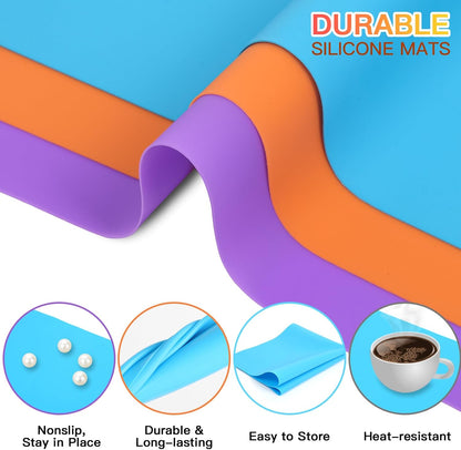 3 Pack Silicone Mats for Crafts, Premium Playdough Mat,A3 Size Silicone Sheet, Liquid, Resin Jewelry Casting Molds Mat,15.7 "x11.8" Nonstick & Nonslip Heat-Resistant Table Protector