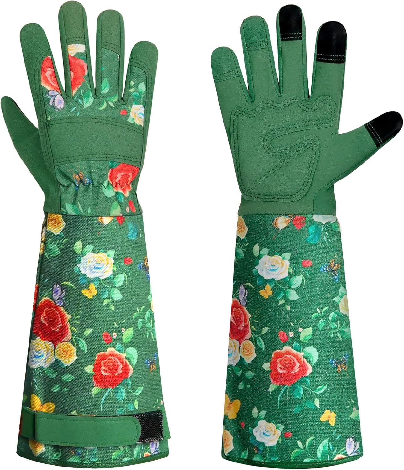 Garden Gloves for Women,Gardening Gloves,Gardening Gift for Lady,Blue,M | Thornproof Cowhide Palm, Foam-Padded Grip, Long Sunflower Print Cuff, 3-Finger Touchscreen, Rose Pruning, Weeding & Yard Work