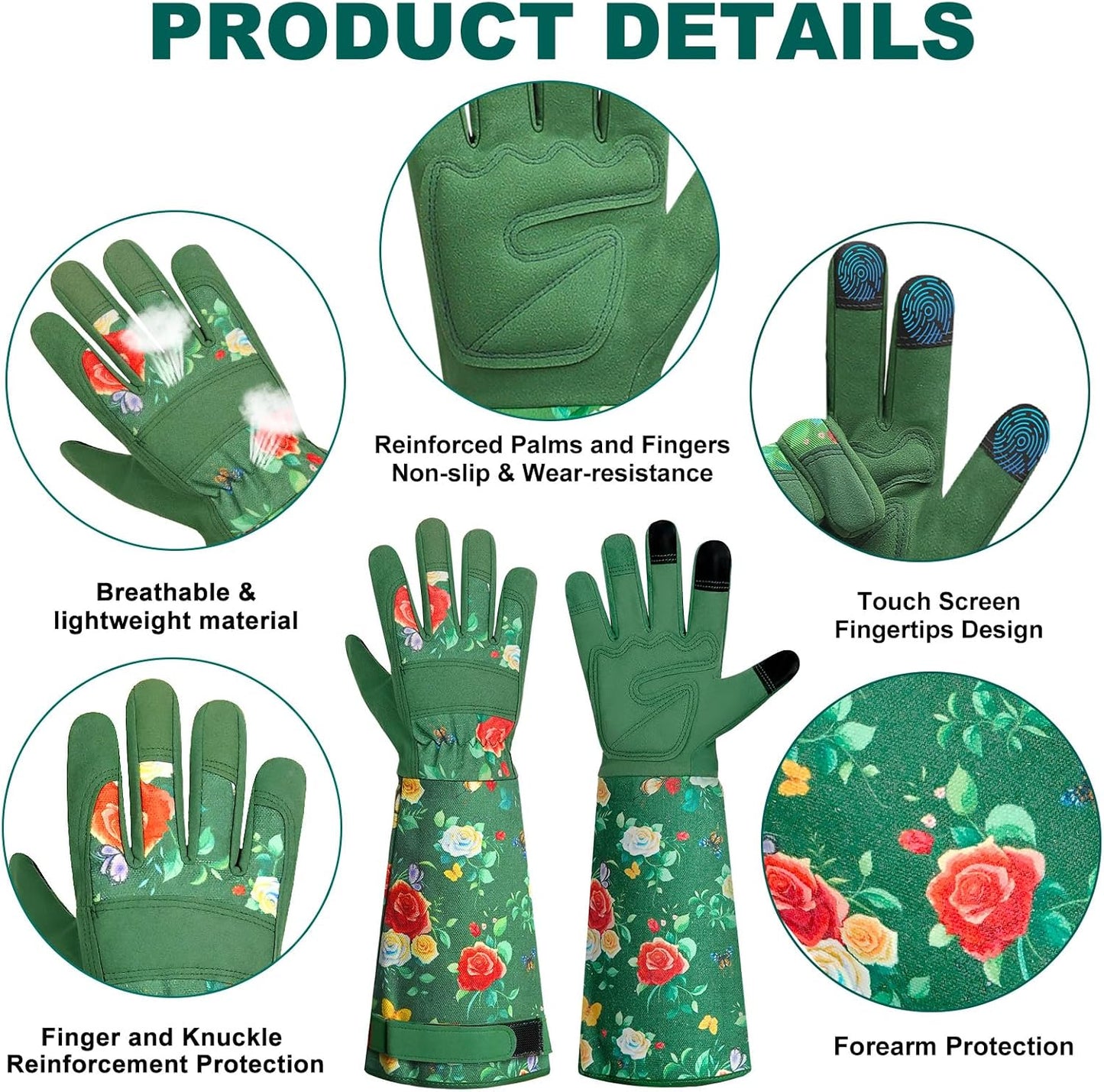 Garden Gloves for Women,Gardening Gloves,Gardening Gift for Lady,Blue,M | Thornproof Cowhide Palm, Foam-Padded Grip, Long Sunflower Print Cuff, 3-Finger Touchscreen, Rose Pruning, Weeding & Yard Work
