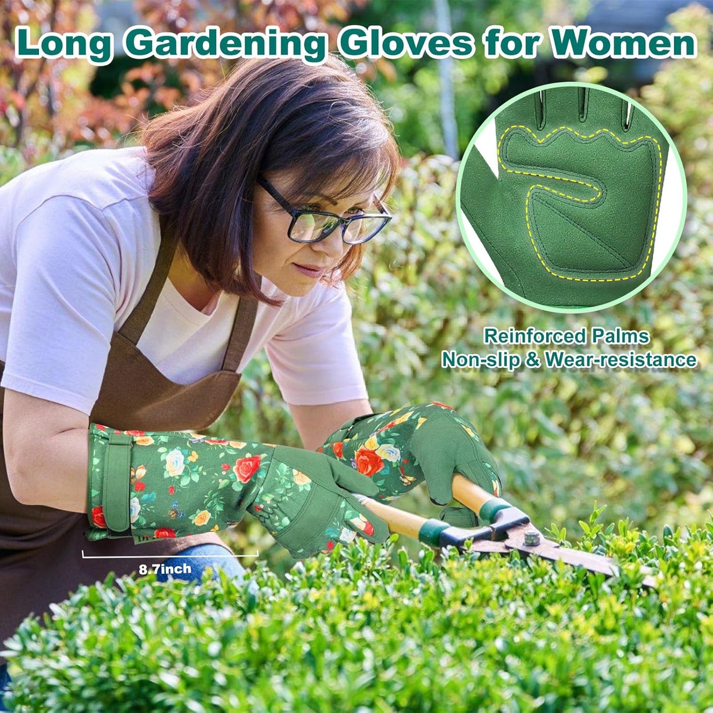 Garden Gloves for Women,Gardening Gloves,Gardening Gift for Lady,Blue,M | Thornproof Cowhide Palm, Foam-Padded Grip, Long Sunflower Print Cuff, 3-Finger Touchscreen, Rose Pruning, Weeding & Yard Work