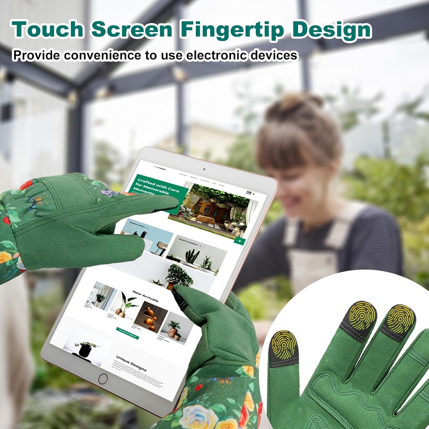 Garden Gloves for Women,Gardening Gloves,Gardening Gift for Lady,Blue,M | Thornproof Cowhide Palm, Foam-Padded Grip, Long Sunflower Print Cuff, 3-Finger Touchscreen, Rose Pruning, Weeding & Yard Work