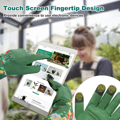 Garden Gloves for Women,Gardening Gloves,Gardening Gift for Lady,Blue,M | Thornproof Cowhide Palm, Foam-Padded Grip, Long Sunflower Print Cuff, 3-Finger Touchscreen, Rose Pruning, Weeding & Yard Work