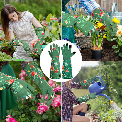 Garden Gloves for Women,Gardening Gloves,Gardening Gift for Lady,Blue,M | Thornproof Cowhide Palm, Foam-Padded Grip, Long Sunflower Print Cuff, 3-Finger Touchscreen, Rose Pruning, Weeding & Yard Work