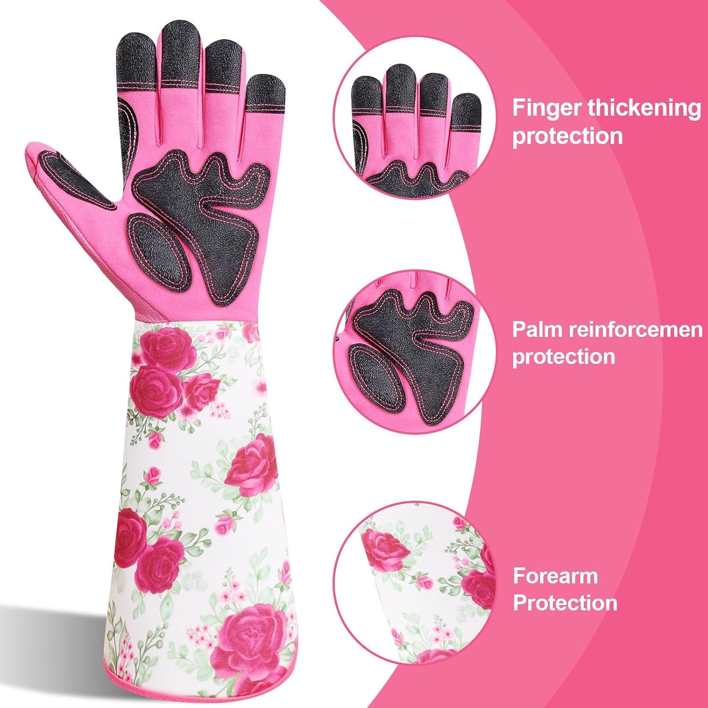 Garden Gloves for Women,Gardening Gloves,Gardening Gift for Lady,Blue,M | Thornproof Cowhide Palm, Foam-Padded Grip, Long Sunflower Print Cuff, 3-Finger Touchscreen, Rose Pruning, Weeding & Yard Work