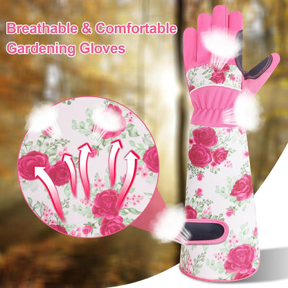 Garden Gloves for Women,Gardening Gloves,Gardening Gift for Lady,Blue,M | Thornproof Cowhide Palm, Foam-Padded Grip, Long Sunflower Print Cuff, 3-Finger Touchscreen, Rose Pruning, Weeding & Yard Work