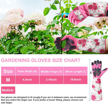 Garden Gloves for Women,Gardening Gloves,Gardening Gift for Lady,Blue,M | Thornproof Cowhide Palm, Foam-Padded Grip, Long Sunflower Print Cuff, 3-Finger Touchscreen, Rose Pruning, Weeding & Yard Work