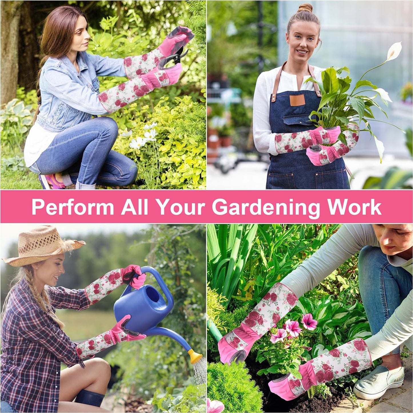 Garden Gloves for Women,Gardening Gloves,Gardening Gift for Lady,Blue,M | Thornproof Cowhide Palm, Foam-Padded Grip, Long Sunflower Print Cuff, 3-Finger Touchscreen, Rose Pruning, Weeding & Yard Work