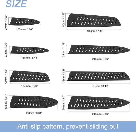 8Pcs Knife Cover Sleeves Set, Blade Edge Guards Utility Knife Blade Edge Protector Universal Knife Sheath for Kitchen, Black