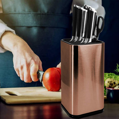 Stainless Steel Universal Knife Block Holder with Slots for Scissors or Sharpening Rod, Space Saver Knife Storage, Detachable for Easy Cleaning, Square Knife Holder For Safe