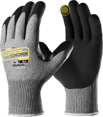 ANSI A5 Cut Resistant Gloves - 1/3/12 Pairs, Nitrile Rubber Dipped Safety Work Gloves for Men, Knife Proof with Grip Coating for Construction Warehouse Glass Wood Work, Grey Medium
