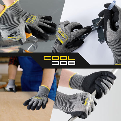 ANSI A5 Cut Resistant Gloves - 1/3/12 Pairs, Nitrile Rubber Dipped Safety Work Gloves for Men, Knife Proof with Grip Coating for Construction Warehouse Glass Wood Work, Grey Medium