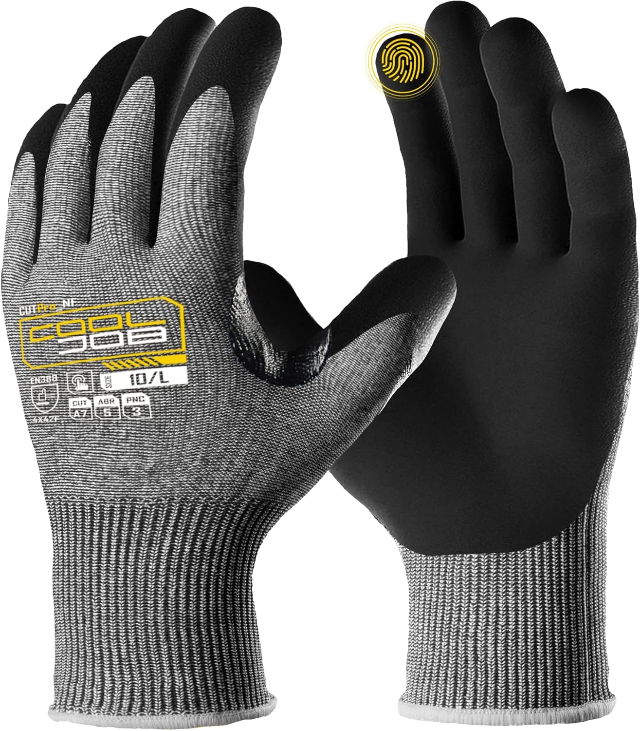 ANSI A5 Cut Resistant Gloves - 1/3/12 Pairs, Nitrile Rubber Dipped Safety Work Gloves for Men, Knife Proof with Grip Coating for Construction Warehouse Glass Wood Work, Grey Medium