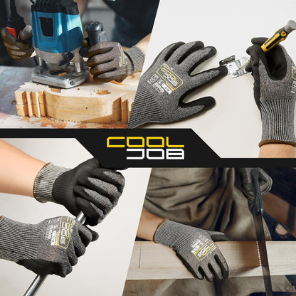 ANSI A5 Cut Resistant Gloves - 1/3/12 Pairs, Nitrile Rubber Dipped Safety Work Gloves for Men, Knife Proof with Grip Coating for Construction Warehouse Glass Wood Work, Grey Medium