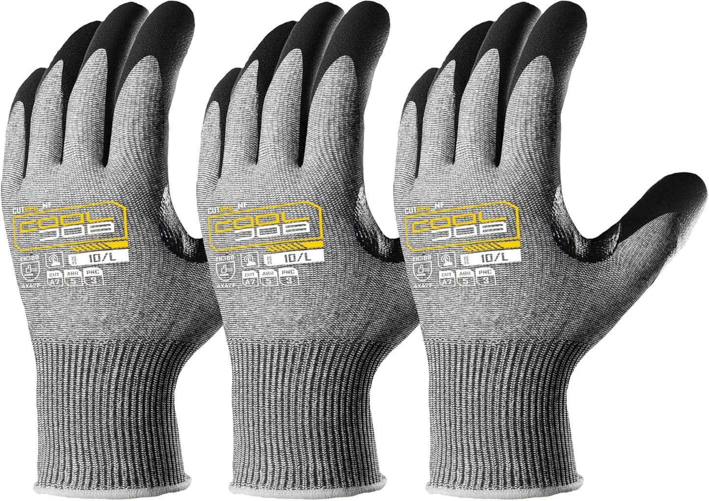 ANSI A5 Cut Resistant Gloves - 1/3/12 Pairs, Nitrile Rubber Dipped Safety Work Gloves for Men, Knife Proof with Grip Coating for Construction Warehouse Glass Wood Work, Grey Medium