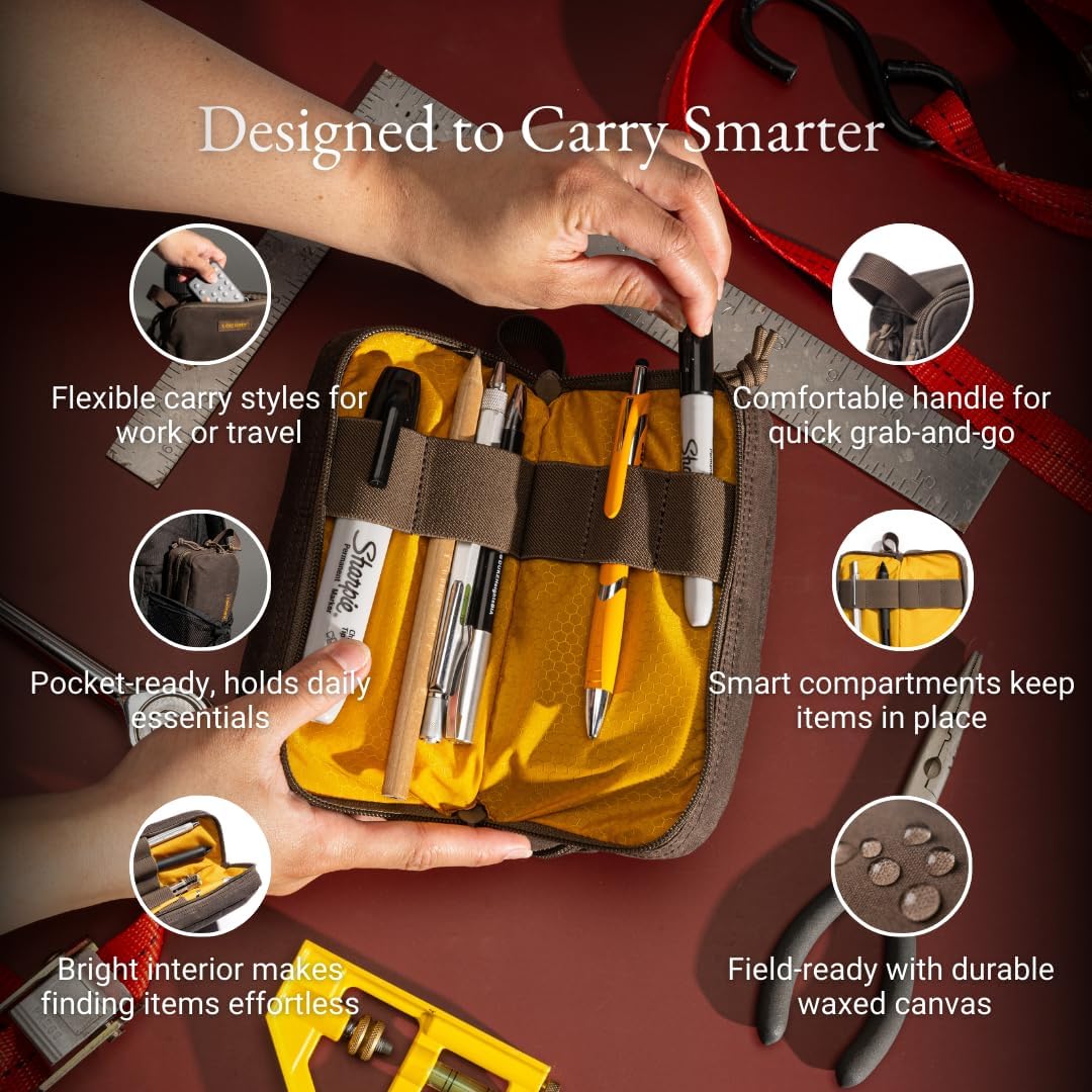 ® Venture Pouch | Multipurpose Tactical Tool Bag | Water Resistant Waxed Canvas | Dual-Sided Zipper Pouch | for Motorcycle, Bike, EDC, Pen, Pencil, Art, Tech & Travel