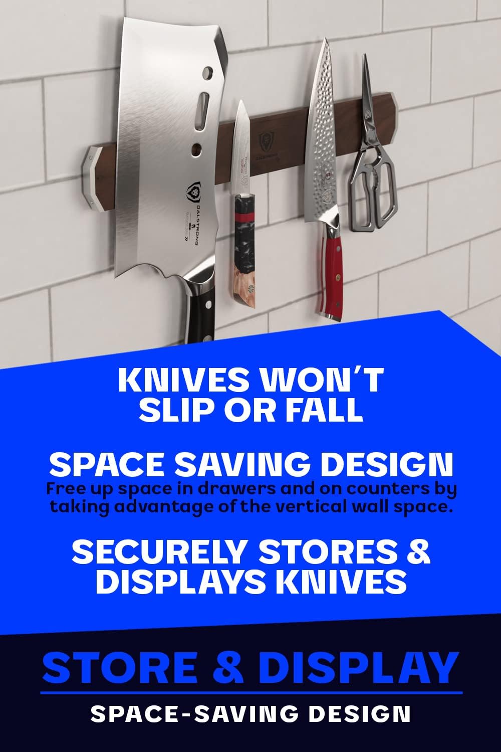 Magnetic Knife Holder Wall - Premium North American Walnut Wood - Knife Magnetic Strip - Aluminum Frame - 18" x 2.5" - Powerful Magnet Kitchen Bar - Easy Mount - Safely Display your Knives