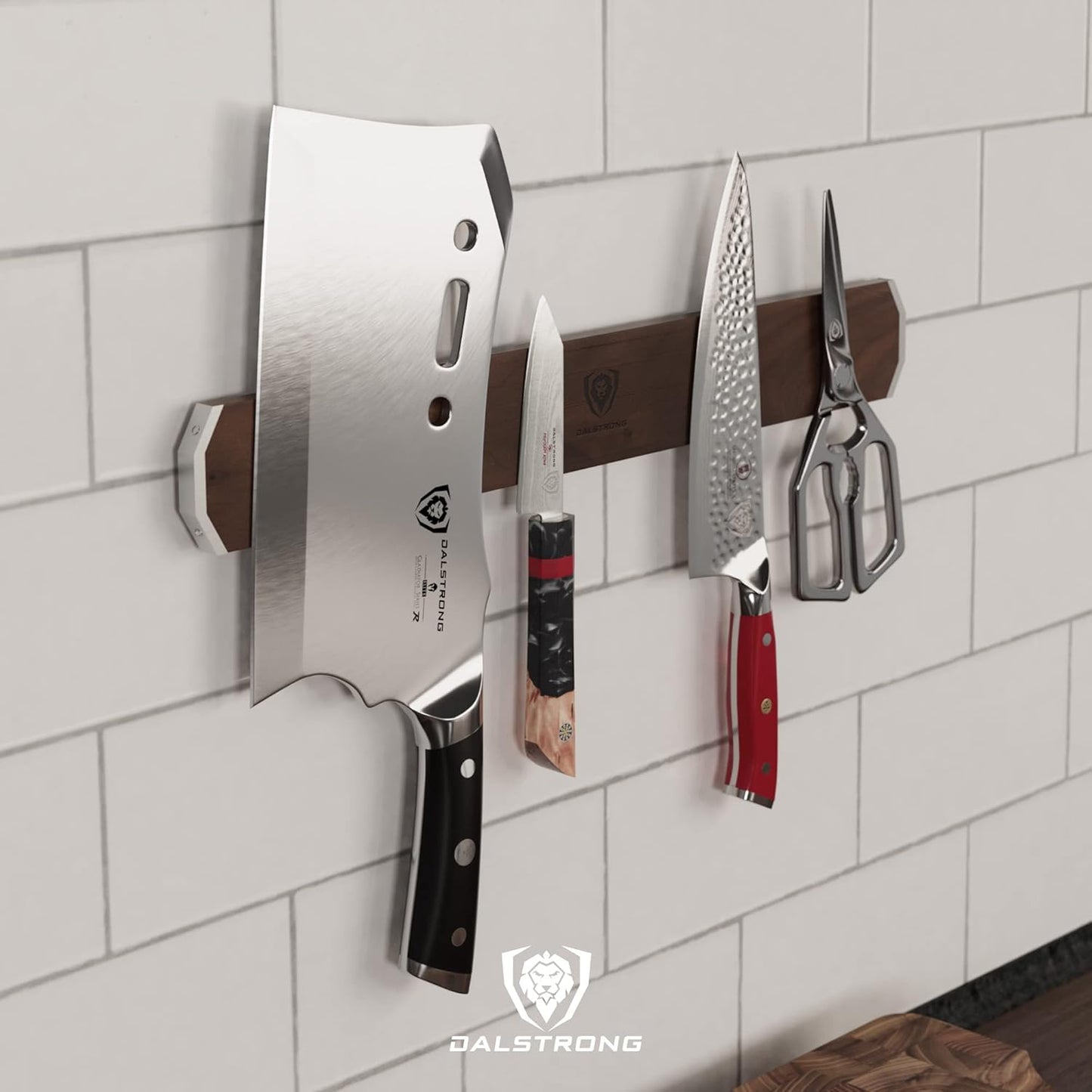 Magnetic Knife Holder Wall - Premium North American Walnut Wood - Knife Magnetic Strip - Aluminum Frame - 18" x 2.5" - Powerful Magnet Kitchen Bar - Easy Mount - Safely Display your Knives