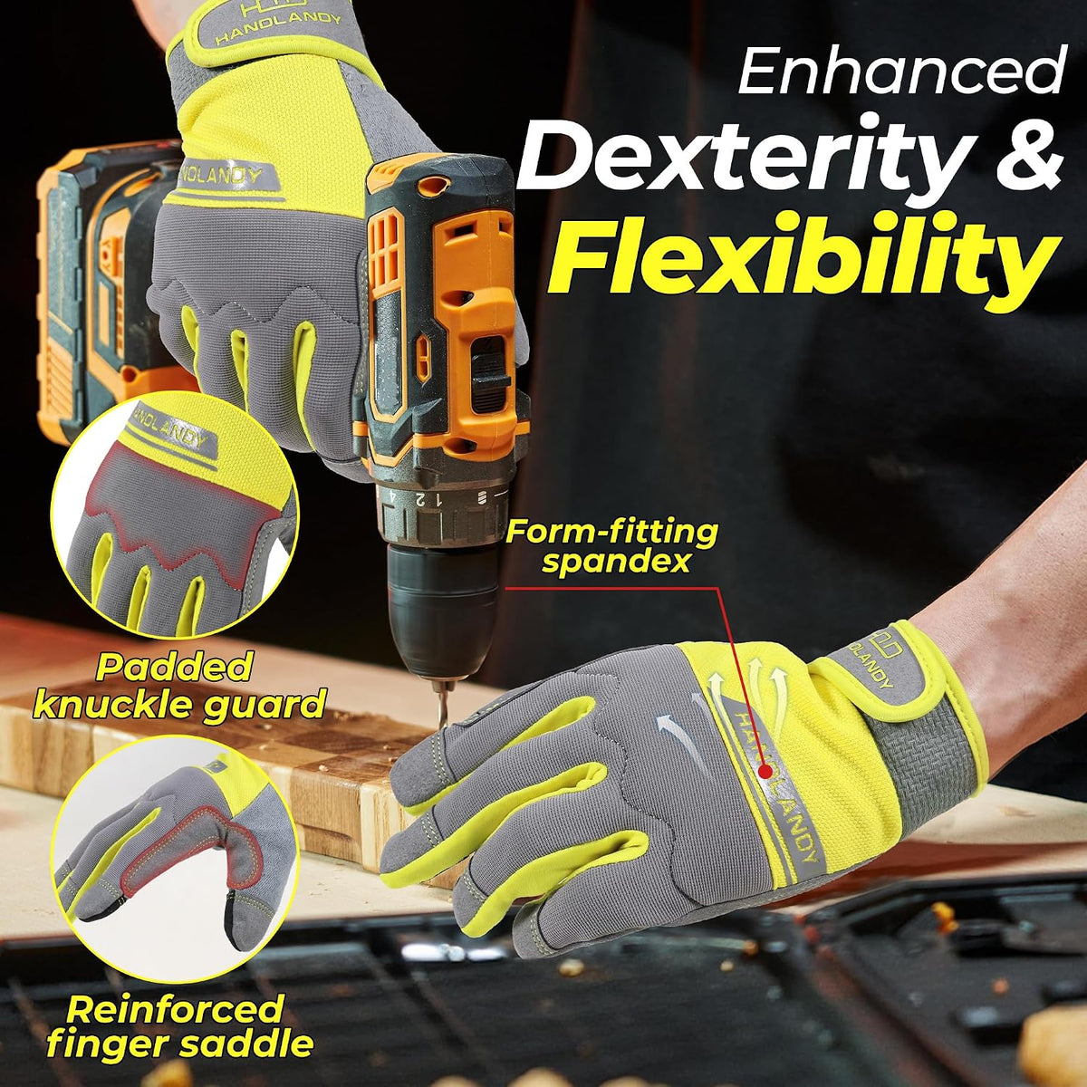 Work Gloves for Men & Women, Utility Mechanic Working Gloves Touch Screen, Flexible Gardening Gloves for Yard