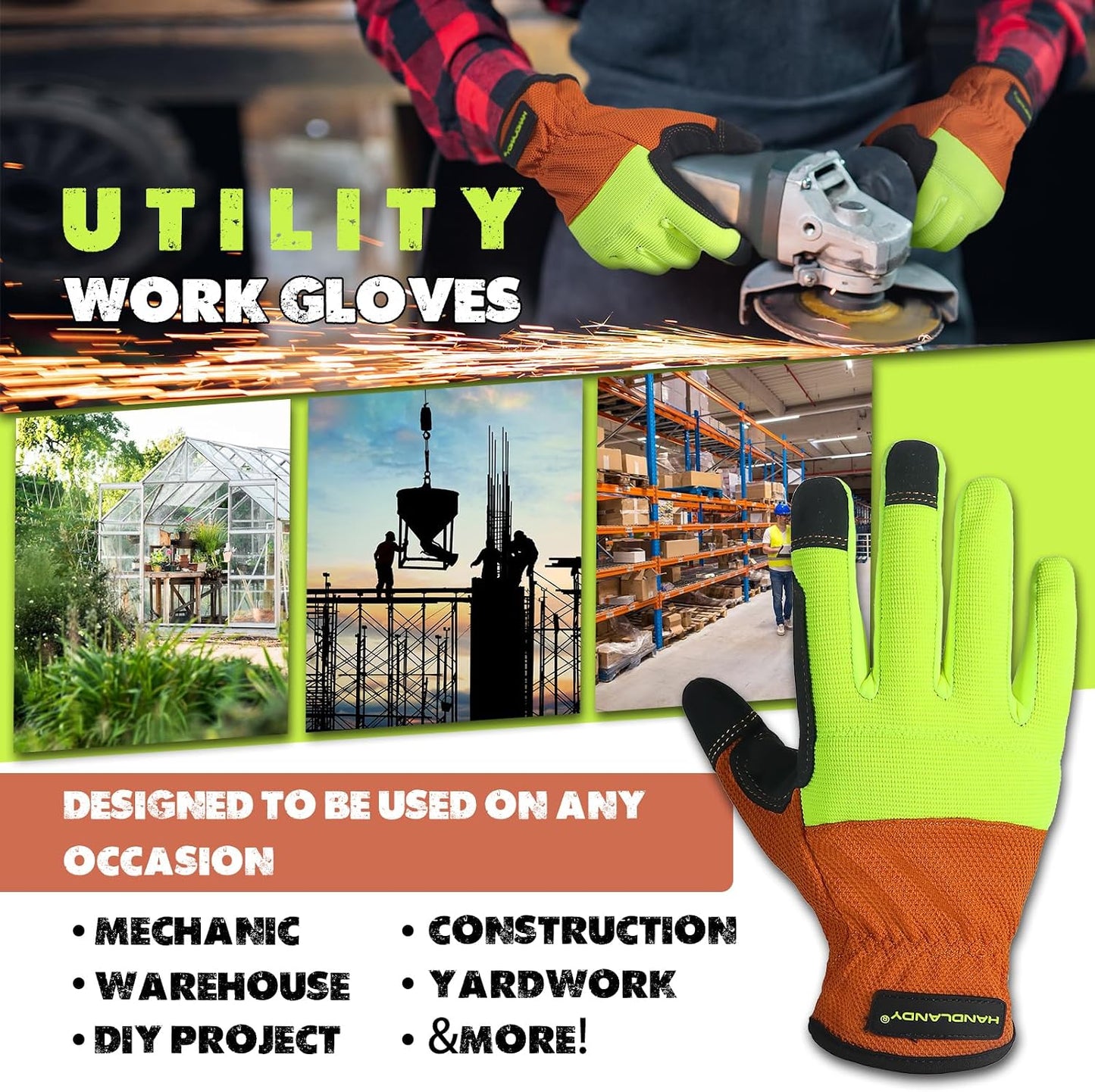 Work Gloves for Men & Women, Utility Mechanic Working Gloves Touch Screen, Flexible Gardening Gloves for Yard