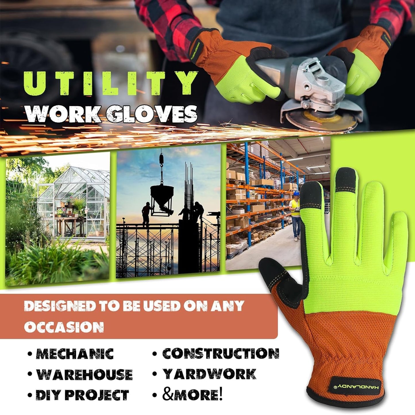 Work Gloves for Men & Women, Utility Mechanic Working Gloves Touch Screen, Flexible Gardening Gloves for Yard