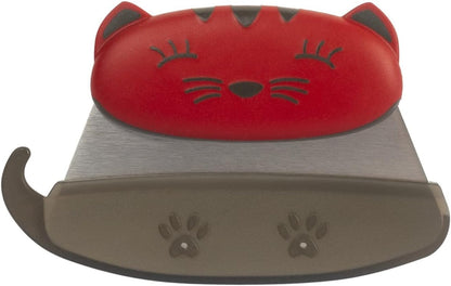 Kinderkitchen Kids Mezzaluna Knife With Blade Protector, Cat, 5.2" x 3.3" x 0.7", Red | Child-Friendly Cutting Tools For Real Cooking