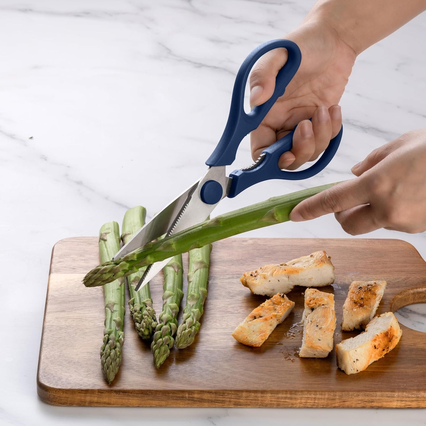 Kitchen Scissors- Stainless Steel Kitchen Shears, Cooking Scissors for Cutting Meat, Chicken, Herbs and Produce with Blade Cover and Soft Grip Handles (Blue)
