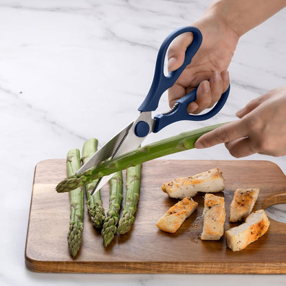 Kitchen Scissors- Stainless Steel Kitchen Shears, Cooking Scissors for Cutting Meat, Chicken, Herbs and Produce with Blade Cover and Soft Grip Handles (Blue)