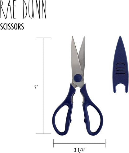 Kitchen Scissors- Stainless Steel Kitchen Shears, Cooking Scissors for Cutting Meat, Chicken, Herbs and Produce with Blade Cover and Soft Grip Handles (Blue)