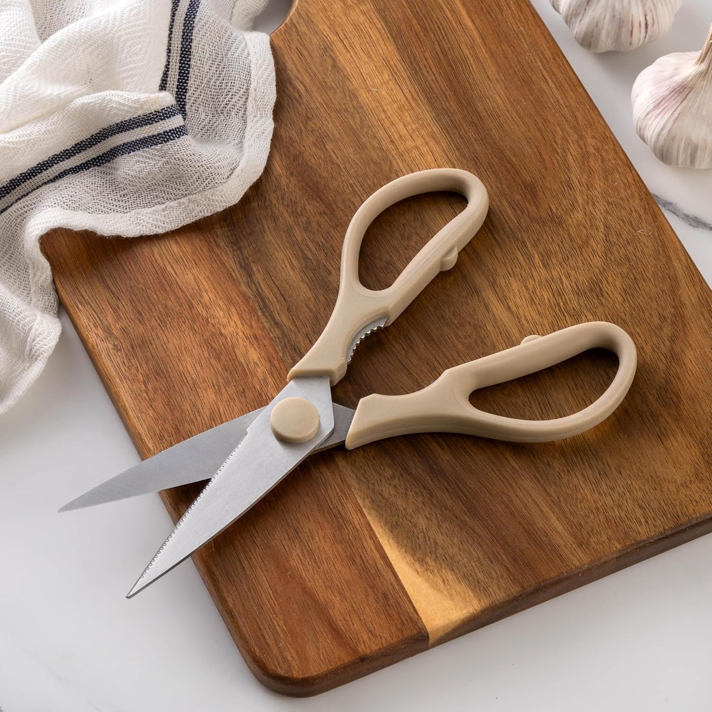 Kitchen Scissors- Stainless Steel Kitchen Shears, Cooking Scissors for Cutting Meat, Chicken, Herbs and Produce with Blade Cover and Soft Grip Handles (Blue)