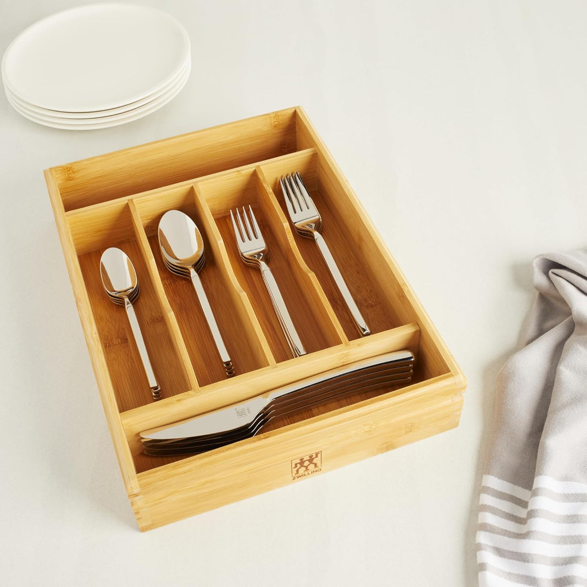 Bamboo Flatware Storage Tray, Kitchen Drawer Organizer for Utensils and Cutlery, Eco-Friendly Bamboo Design