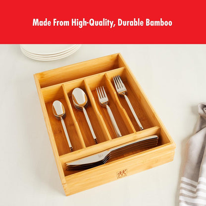 Bamboo Flatware Storage Tray, Kitchen Drawer Organizer for Utensils and Cutlery, Eco-Friendly Bamboo Design