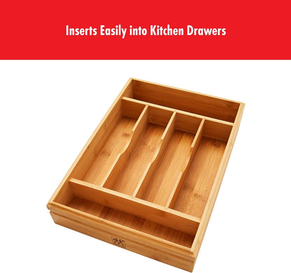 Bamboo Flatware Storage Tray, Kitchen Drawer Organizer for Utensils and Cutlery, Eco-Friendly Bamboo Design