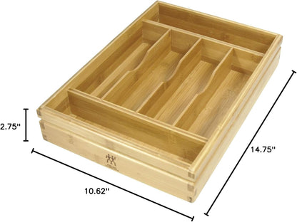 Bamboo Flatware Storage Tray, Kitchen Drawer Organizer for Utensils and Cutlery, Eco-Friendly Bamboo Design