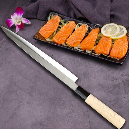 Waterboss,Japanese Sushi Chef Knife Salmon Knife Slicer Razor Sharp Sashimi Watermelon Knives, 5Cr15mov Stainless Steel Sashimi Yanagiba Knife, Maple Handle, 11.8inch (300mm)