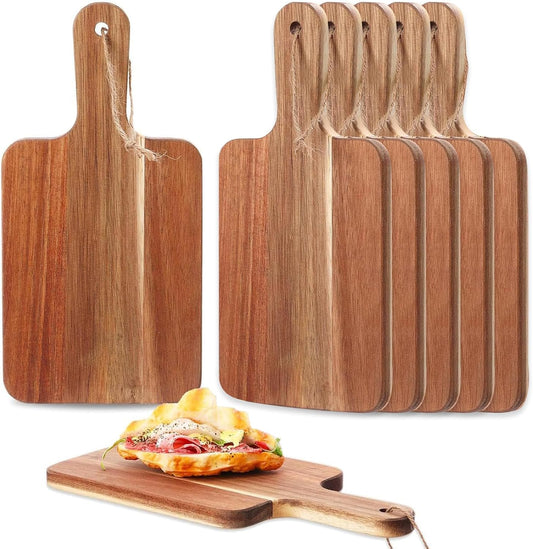 6 Pcs Acacia Wood Cutting Board with Handle, Small Wooden Charcuterie Boards, Decorative Bulk Serving Boards for Kitchen Cheese Bread (12 x 6 x 0.6 Inch)