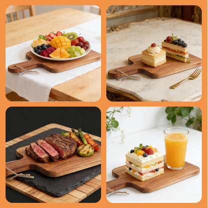 6 Pcs Acacia Wood Cutting Board with Handle, Small Wooden Charcuterie Boards, Decorative Bulk Serving Boards for Kitchen Cheese Bread (12 x 6 x 0.6 Inch)