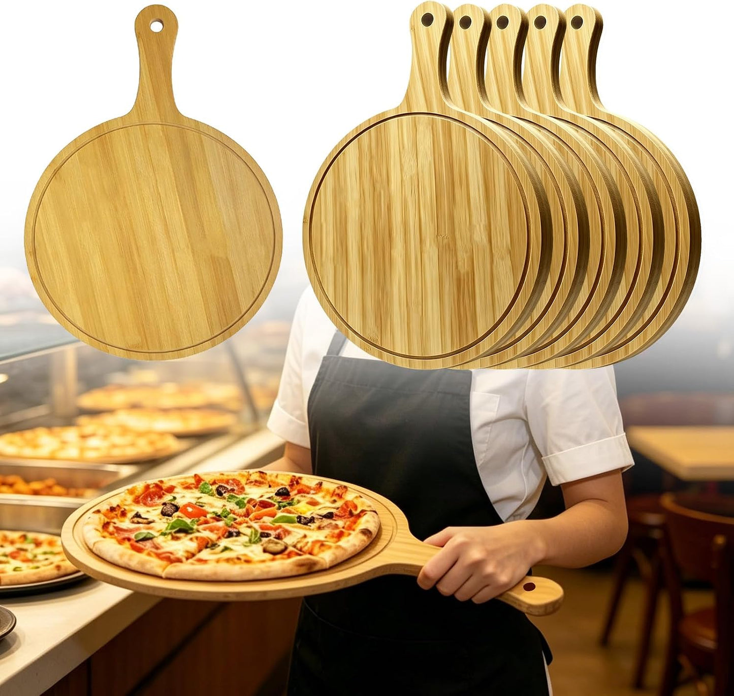 6 Pcs Acacia Wood Cutting Board with Handle, Small Wooden Charcuterie Boards, Decorative Bulk Serving Boards for Kitchen Cheese Bread (12 x 6 x 0.6 Inch)
