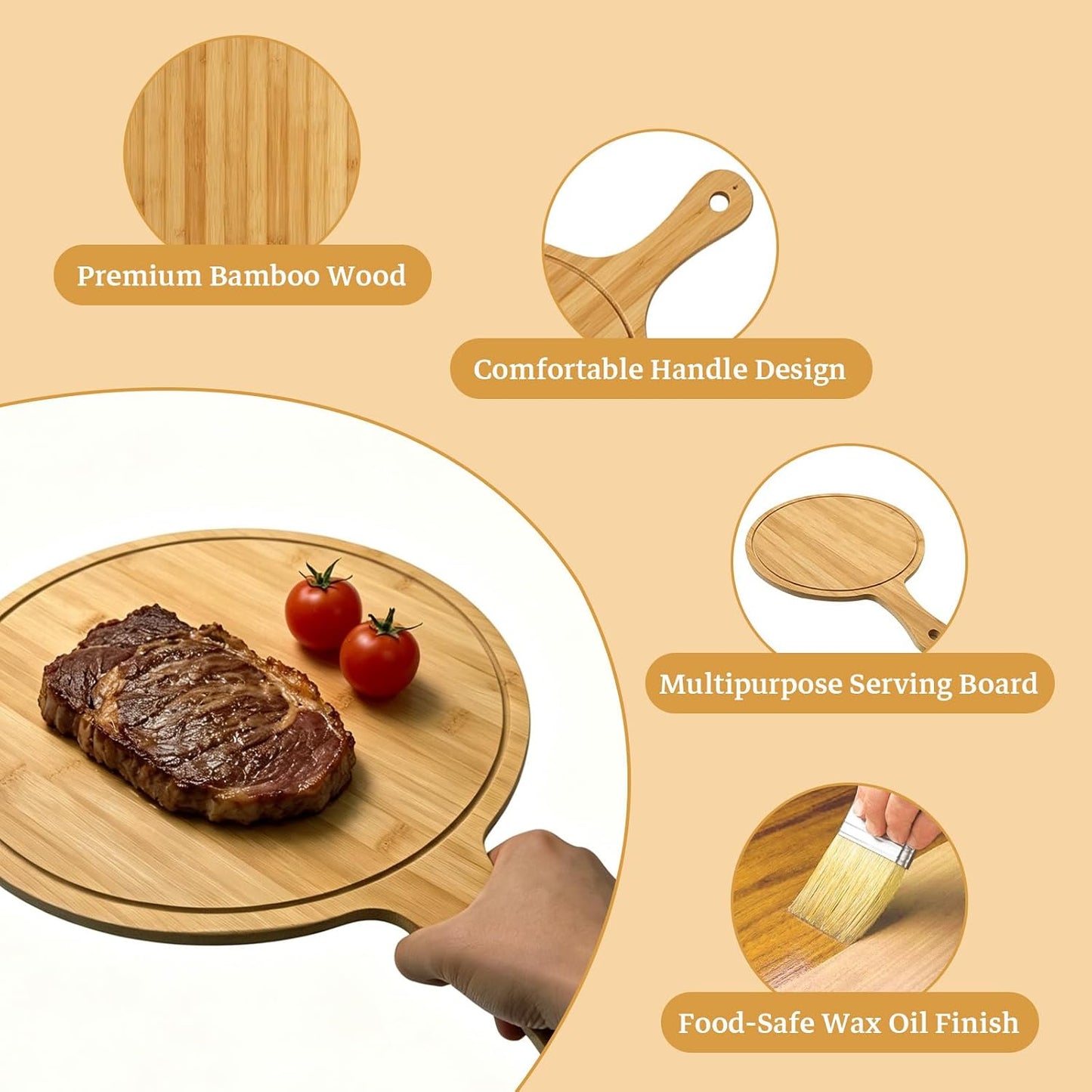 6 Pcs Acacia Wood Cutting Board with Handle, Small Wooden Charcuterie Boards, Decorative Bulk Serving Boards for Kitchen Cheese Bread (12 x 6 x 0.6 Inch)