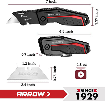 ARROW Folding Utility Knife, Quick Change Box Cutter with 10 Blades