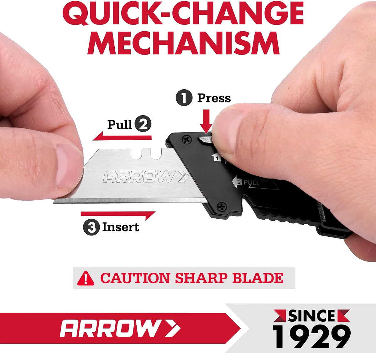 ARROW Folding Utility Knife, Quick Change Box Cutter with 10 Blades